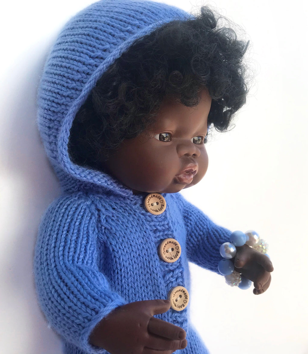 38cm Blue Hooded Knitted Romper