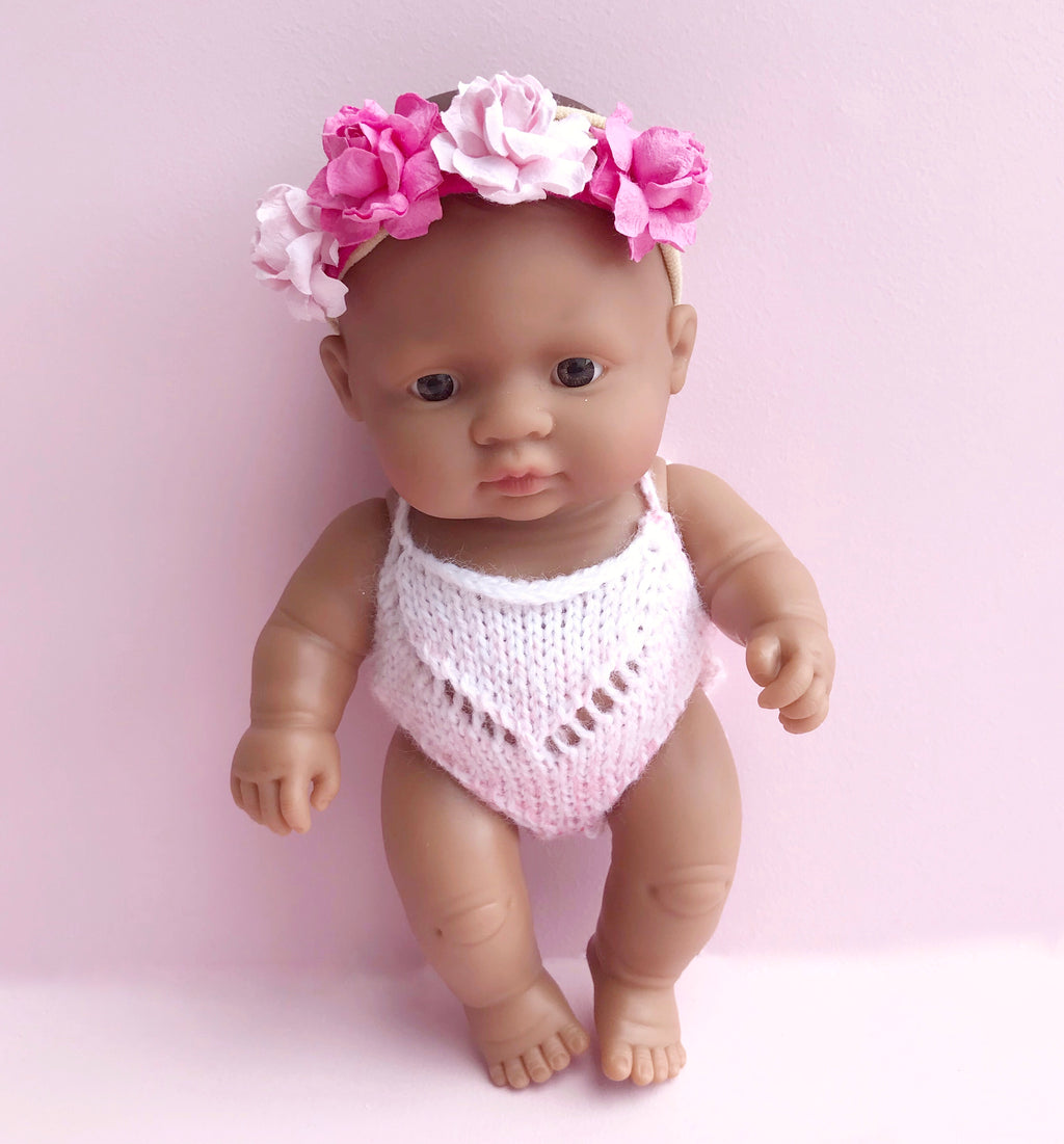 21cm Miniland Knitted Pink Romper (matching 38cm Miniland /34cm Paola Reina Doll Romper)