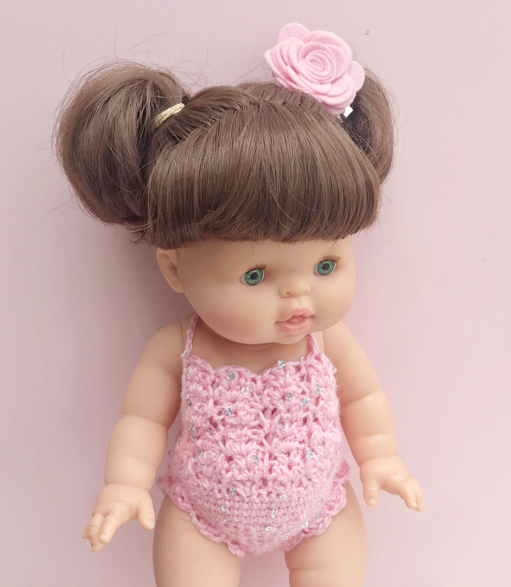 34cm Paola Reina or Minikane Knitted Pink and Sequins One-piece