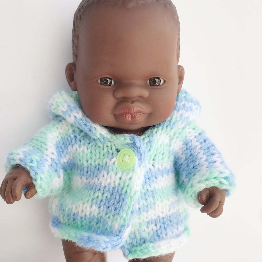 21cm Knitted Green White and Blue Cardigan