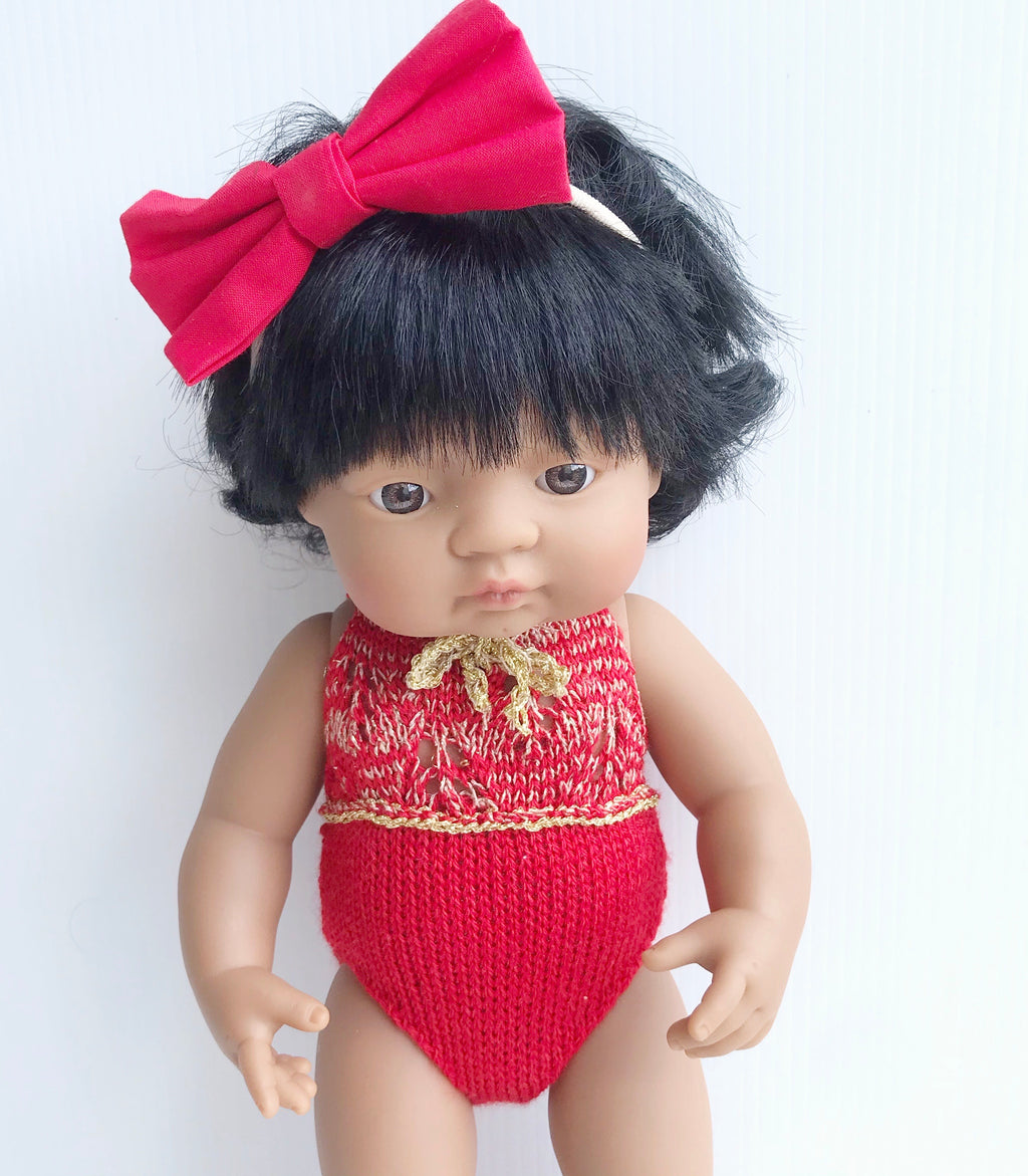 Knitted Red and Gold Miniland Romper